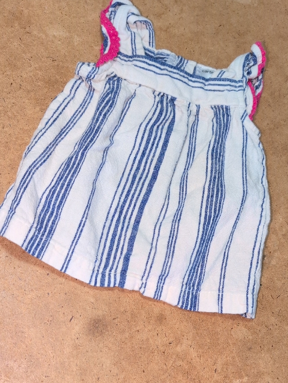 ❤️‍🔥10/$10❤️‍🔥 Baby Girls Carter's Blue/White Striped Dress Pink Trim Size 6M